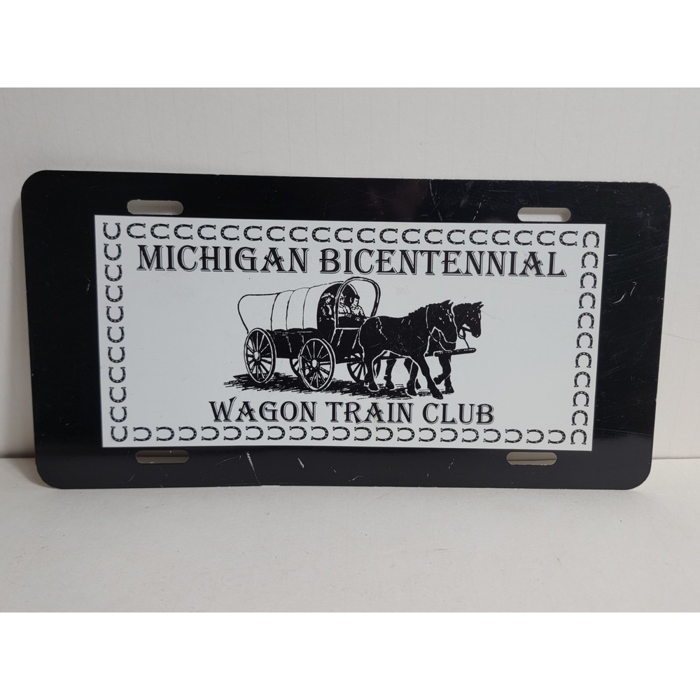 Vintage Michigan 1776 1976 Bicentennial Wagon Train Club Metal License Plate